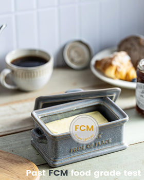Zoeeker butter dish supports various American butter blocks and spreads.