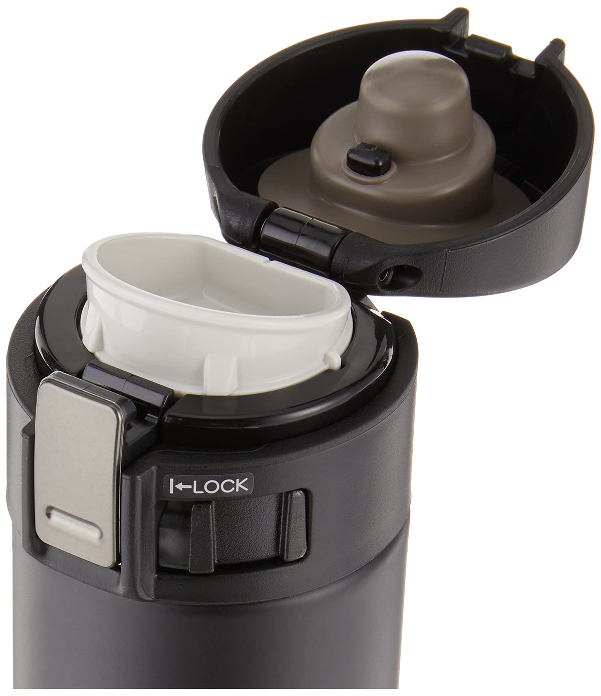Zojirushi travel mug with wide mouth for full-size ice cubes and quick cooling.