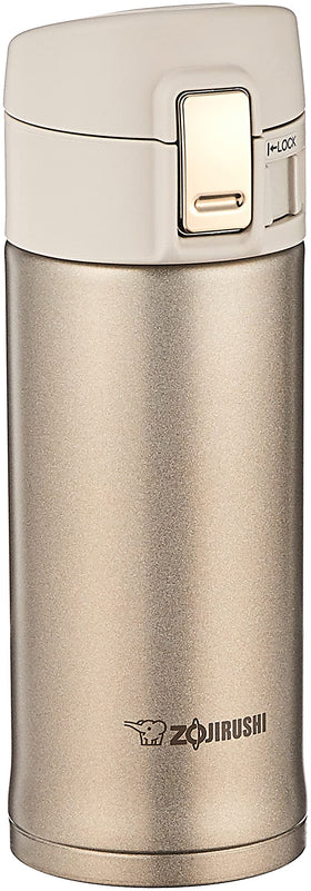 Zojirushi SM-KHE36NL champagne gold mug, front view, ideal for on-the-go hot or cold drinks