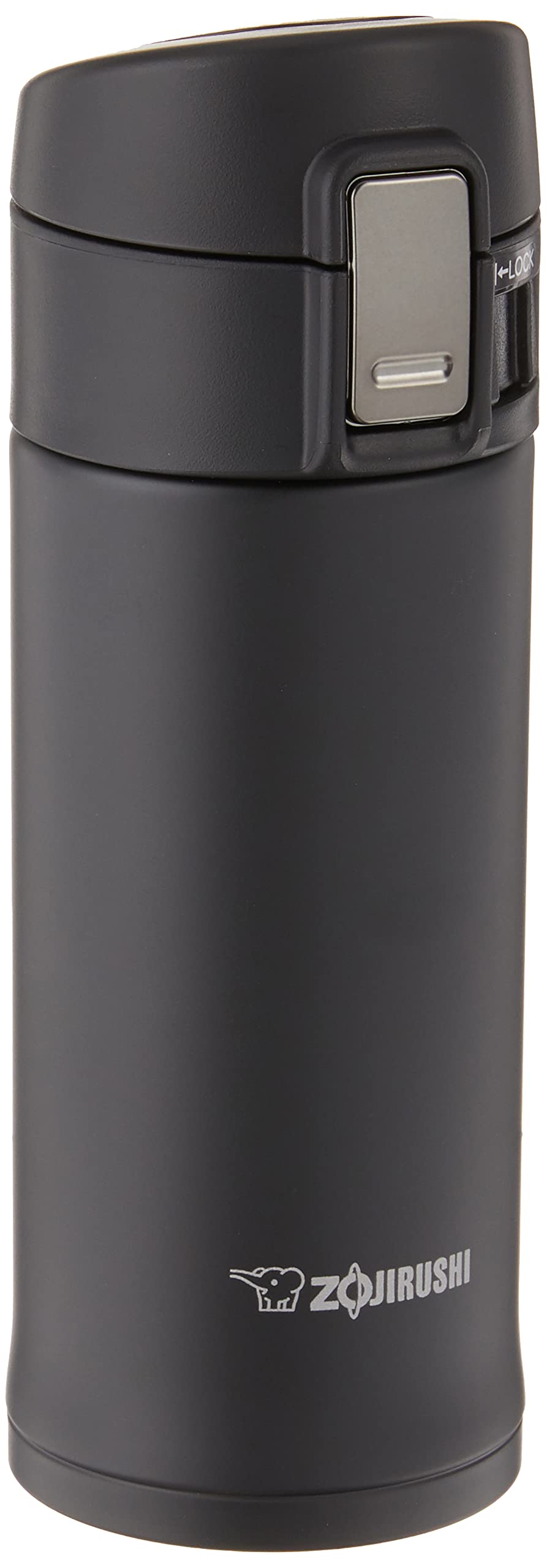 Zojirushi stainless steel mug 16oz with black body, optimized for long hot or cold retention.