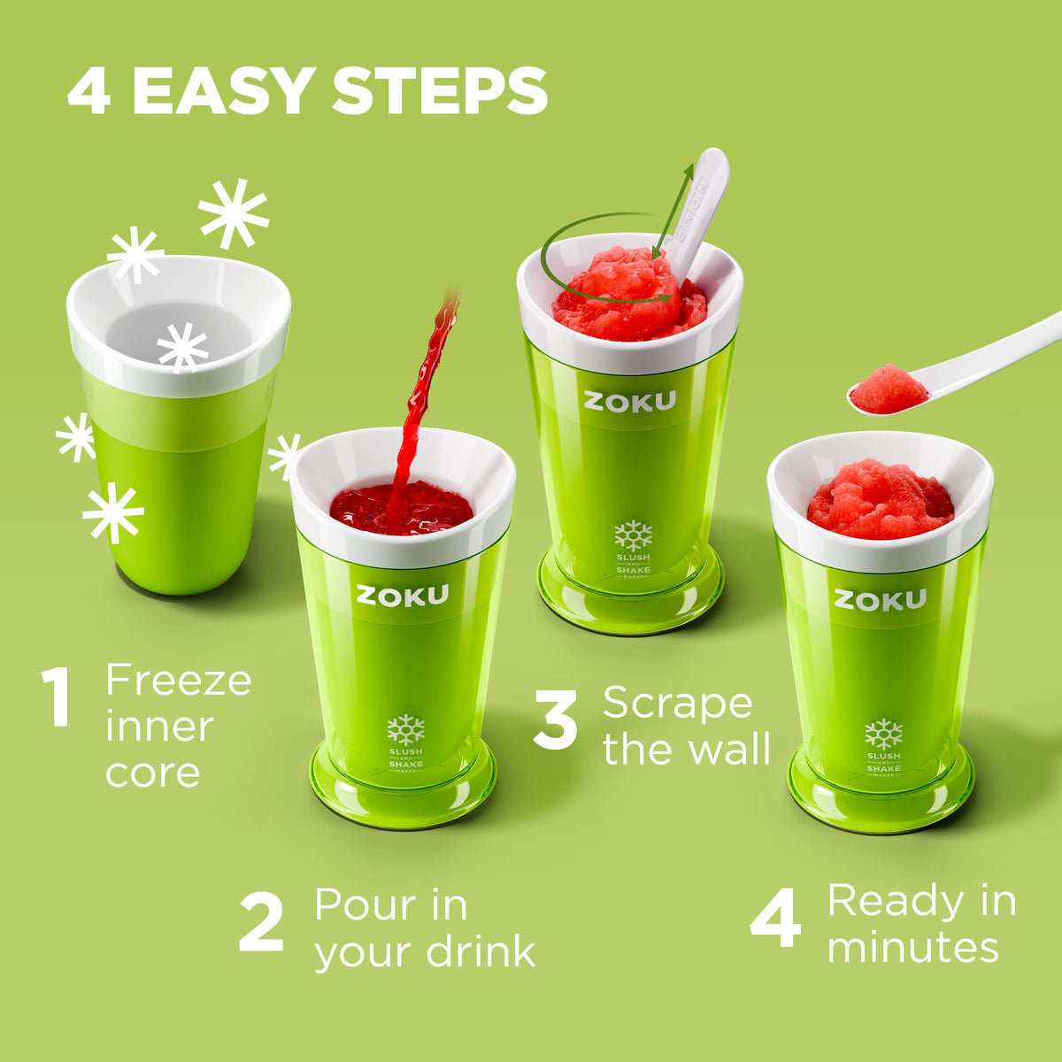 Blue ZOKU cup shows finished slush with vibrant texture