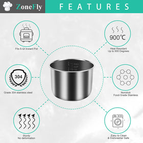 ZoneFly stainless steel 304 inner pot with 3-ply bottom for even heat and durability