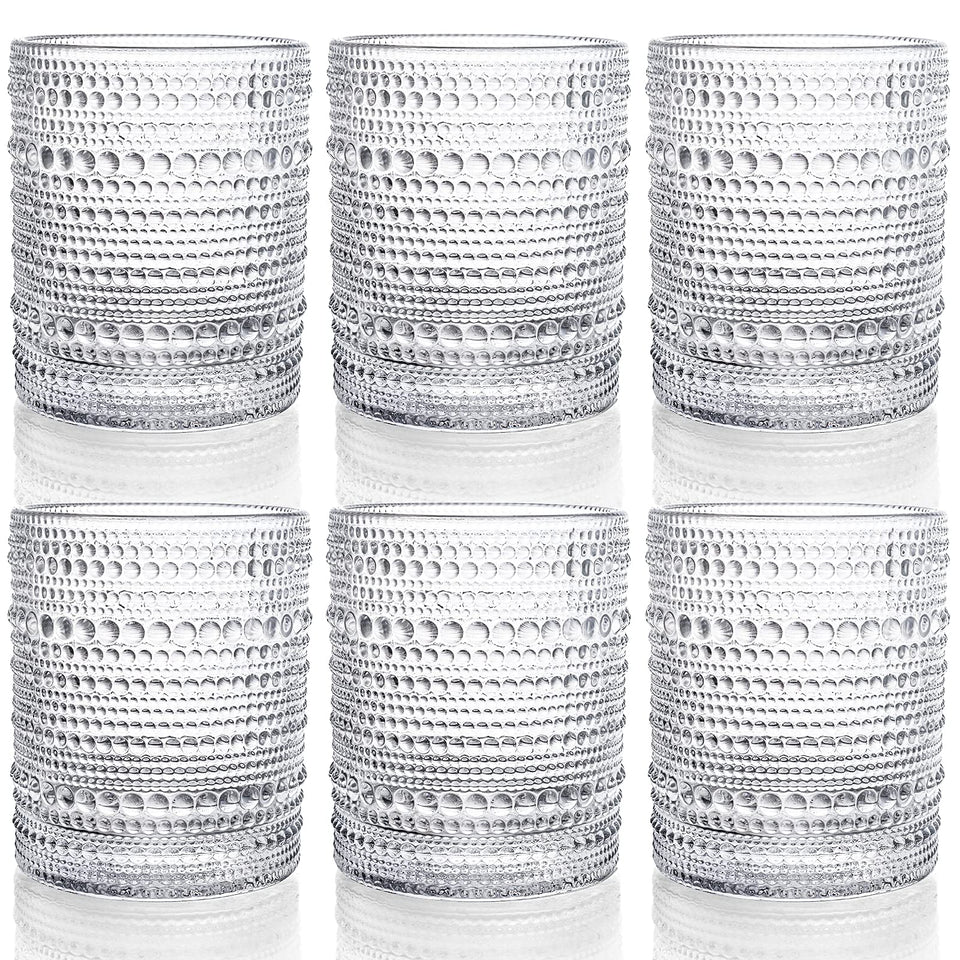 ZOOFOX romantic water glasses set of 6 12oz hobnail tumblers for elegant entertaining.
