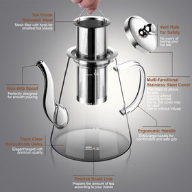 Zpose glass teapot with scale line aids exact measurements for your brew.