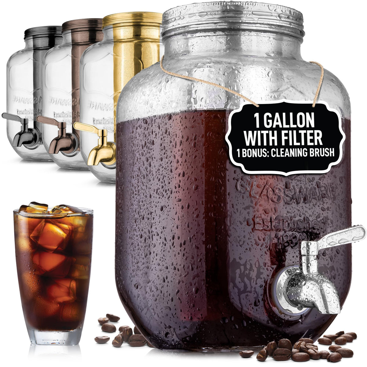 Zulay Kitchen 1-gallon glass pitcher with filter for smooth cold brew at home.