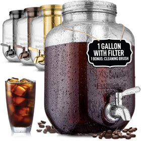 Zulay Kitchen 1-gallon glass pitcher with filter for smooth cold brew at home.
