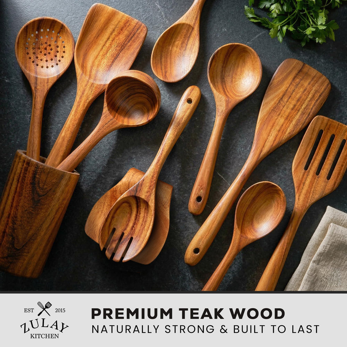 Zulay Kitchen wooden salad fork offers elegant teak for durable serving.
