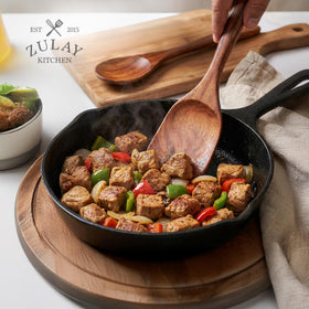 Zulay Kitchen spoon rest with wooden crock helps counter tidy.