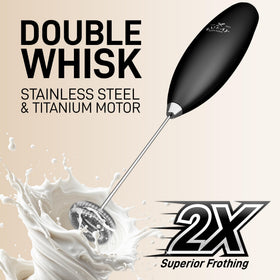 Zulay Kitchen battery-powered frother with Duracell batteries for cordless use.