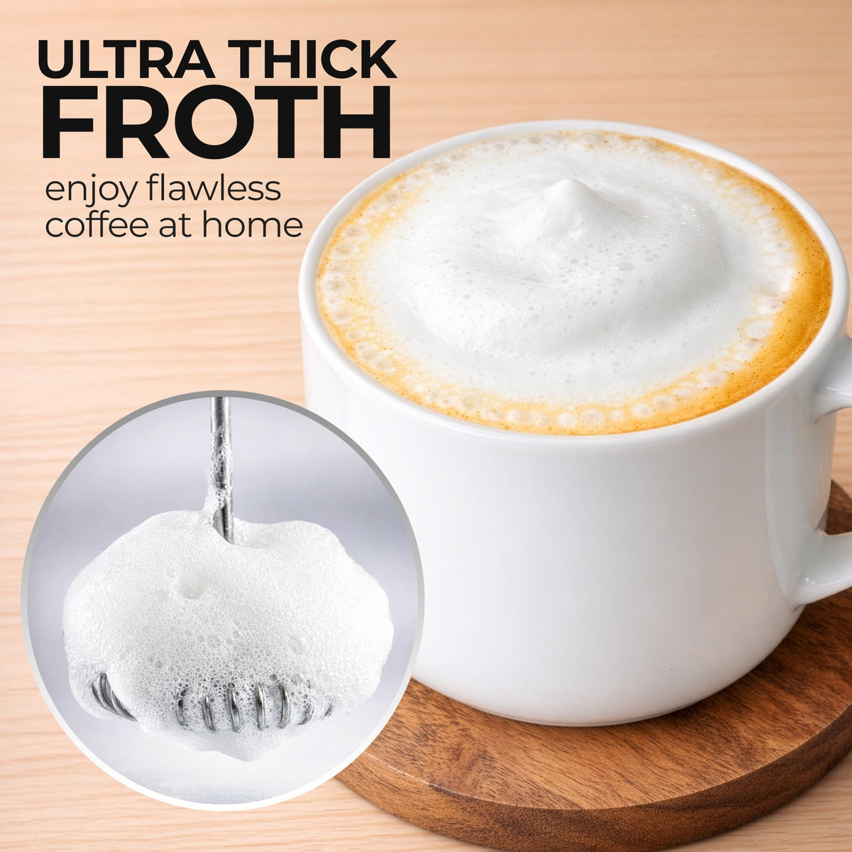 Zulay Kitchen frother single coil delivers light foam quickly