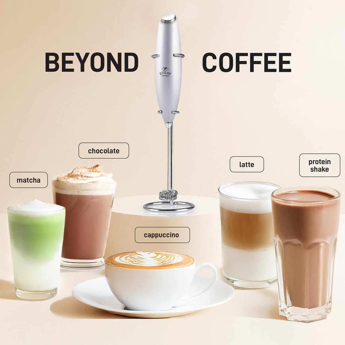 Zulay Kitchen milk frother in action foaming coffee foam