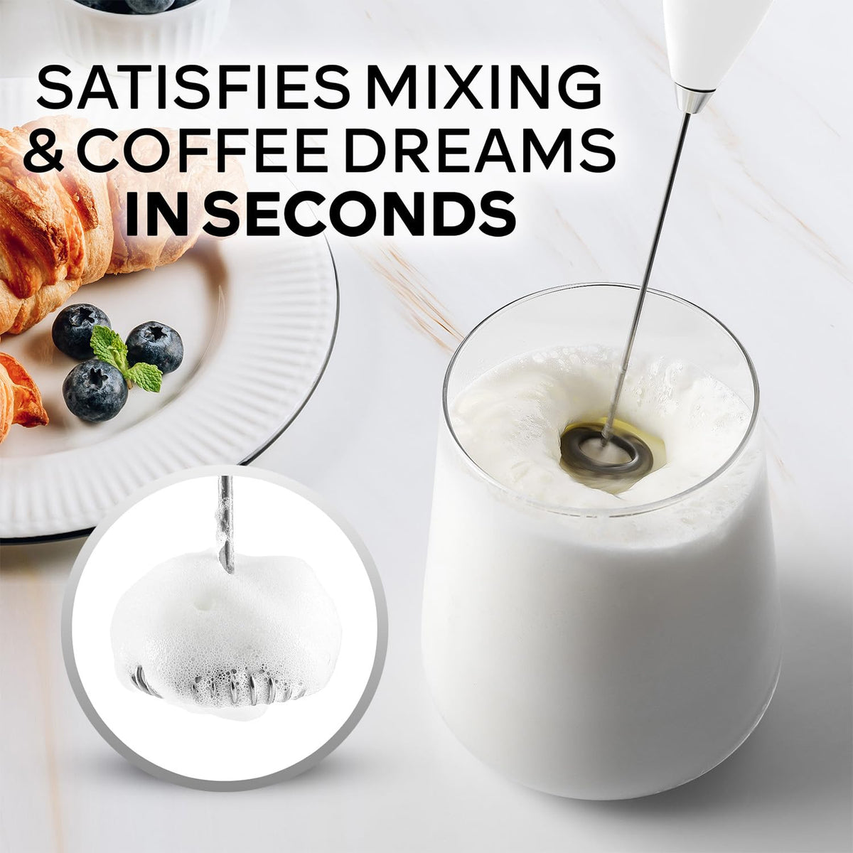 Zulay Kitchen frother with stand keeps your counter organized and ready.