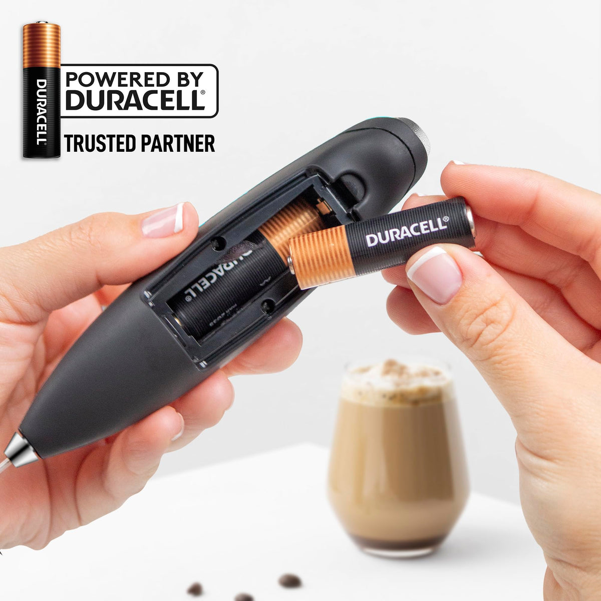 Zulay Kitchen portable frother with two batteries enables on-the-go drinks.