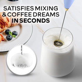 Zulay frother in use with cup producing creamy microfoam for coffee