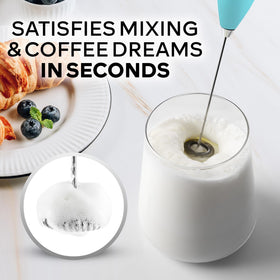 Zulay Kitchen frother wand foaming coffee to rich creamy texture.