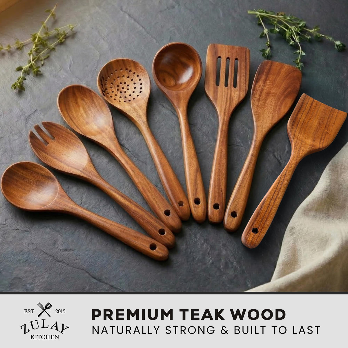 Zulay Kitchen premium teak salad fork with balanced grip for tossing salads