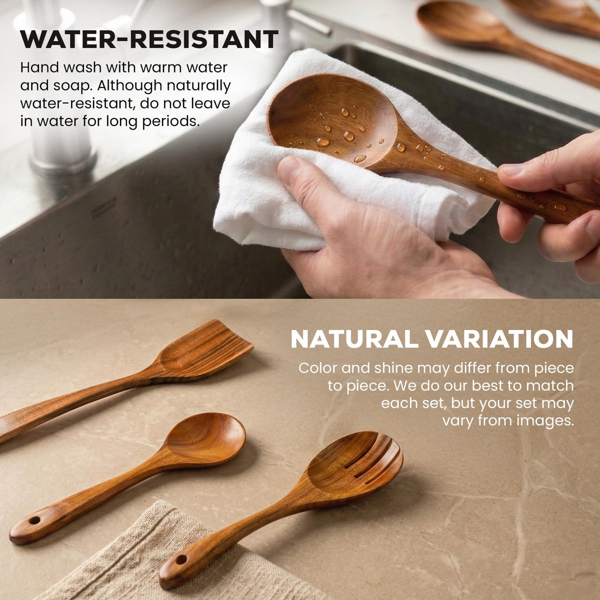 Zulay Kitchen teak spatula safe on nonstick pans with smooth finish