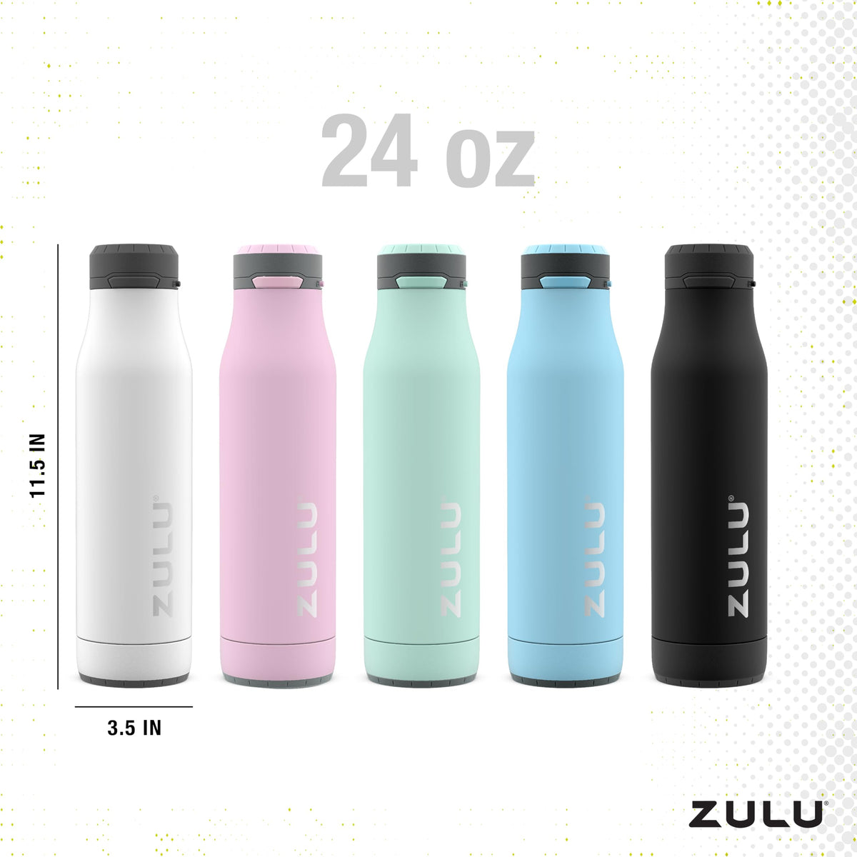 Zulu Ace 24oz bottle durable powder coat finish withstands active use.