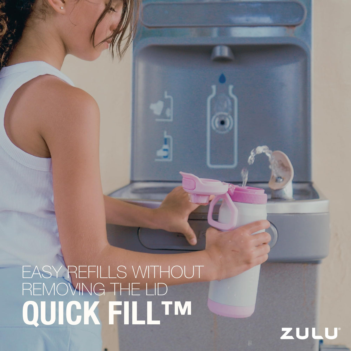 ZULU Powerfill Pro 18oz bottle features dual spouts for sipping or chugging.