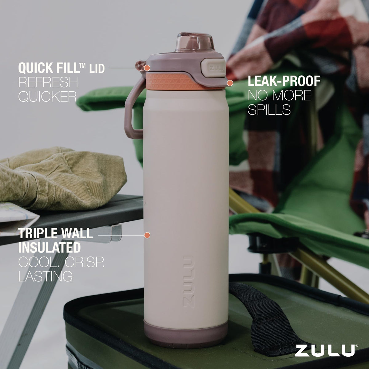 Triple insulated copper lining in ZULU Powerfill Pro maintains chill.