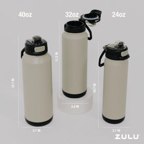 Wide carry loop on ZULU Powerfill Pro 32oz bottle ash color