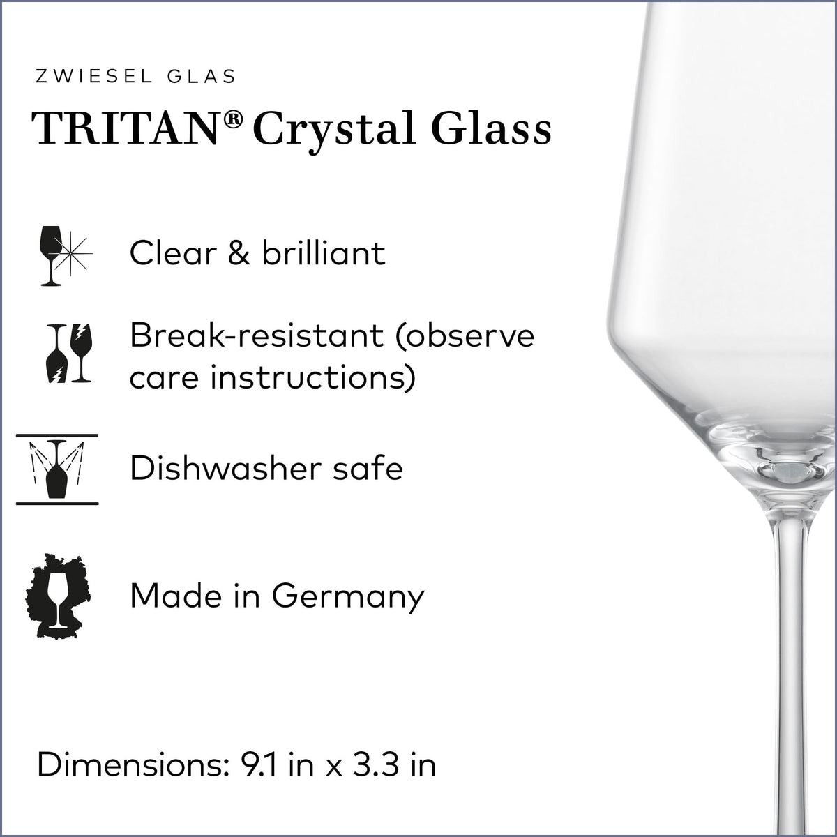 Zwiesel Glas Pure Sauvignon Blanc glass, dishwasher-safe close-up shows Tritan durability