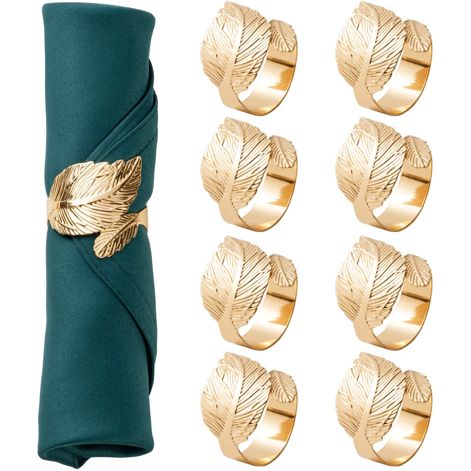 ZYDSUBGS Gold Leaf Napkin Rings set of 8 elevate table aesthetics with a luxurious gold finish.